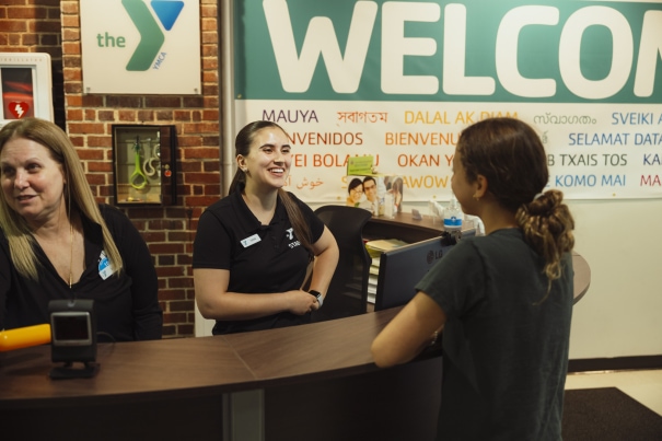 a person standing at a counter