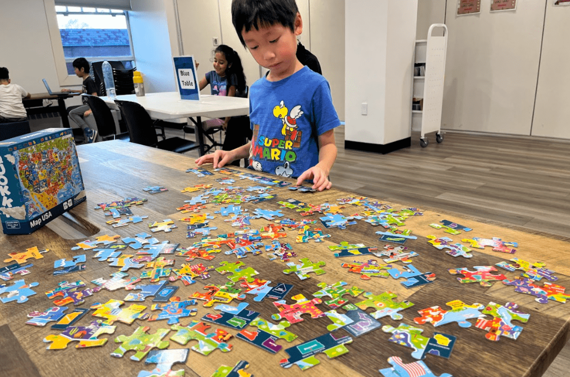 a child playing with a puzzle